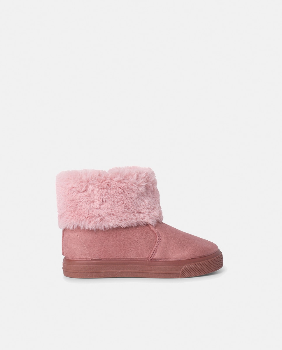 Botas de Bebé com Cano Dobrado de Pelo e Fecho de Correr - Azul-Marinho Pisamonas Rosa-1