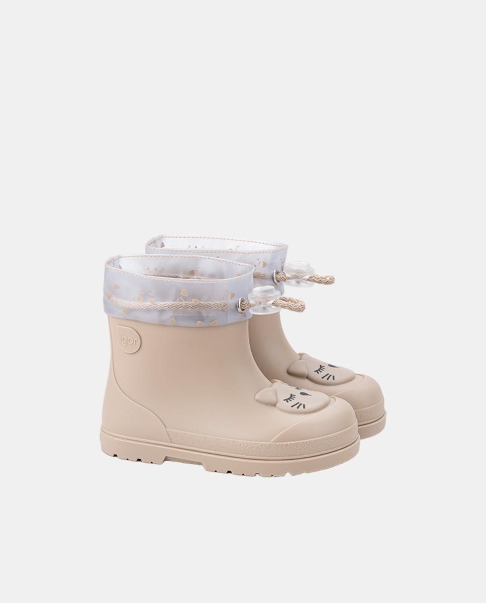 Bota de agua de caña baja diseñada en concepto barefoot, motivo GATO - Igor - Beige Beige-2