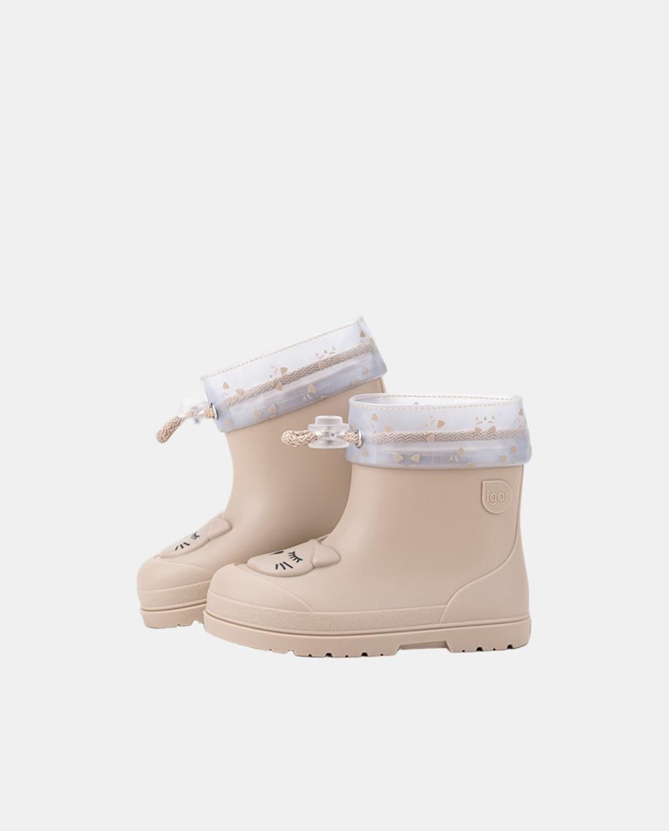 Bota de agua de caña baja diseñada en concepto barefoot, motivo GATO - Igor - Beige Beige-4