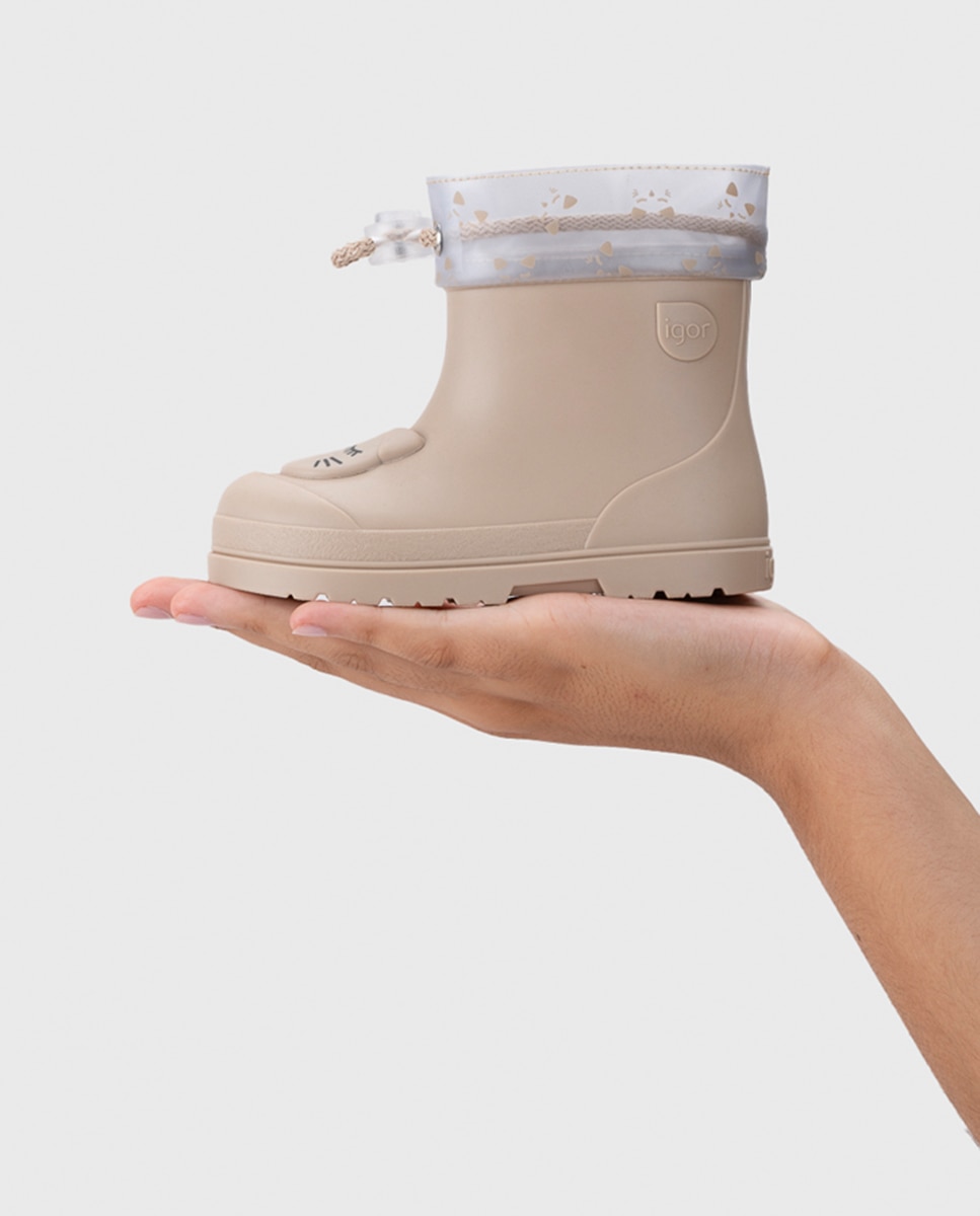 Bota de agua de caña baja diseñada en concepto barefoot, motivo GATO - Igor - Beige Beige-6