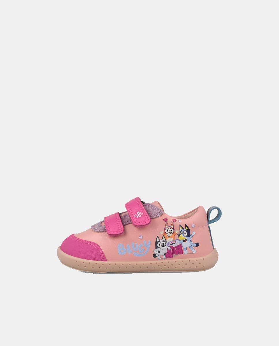 Sapatilhas de pele barefoot Bluey  com duplo fecho de velcro Rosa-2