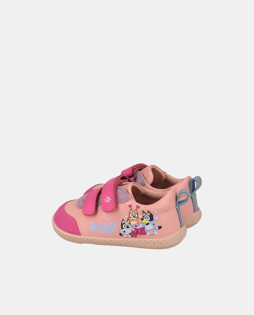 Sapatilhas de pele barefoot Bluey  com duplo fecho de velcro Rosa-3