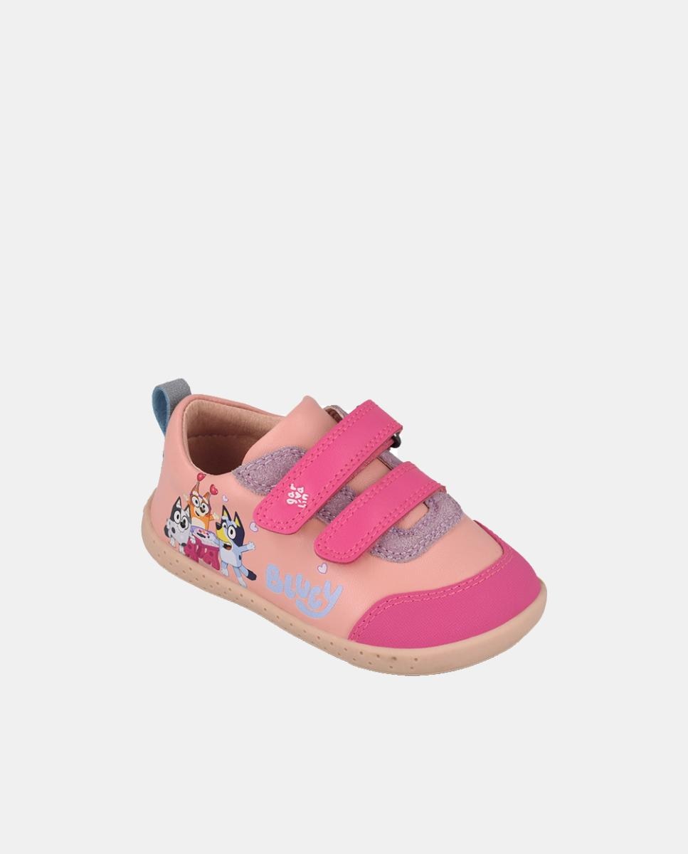 Sapatilhas de pele barefoot Bluey  com duplo fecho de velcro Rosa-4
