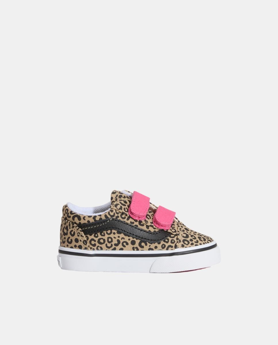 Zapatilla casual bebé modelo Old Skool Velcro Vans, con estampado de leopardo. - Marrón Marrón-1