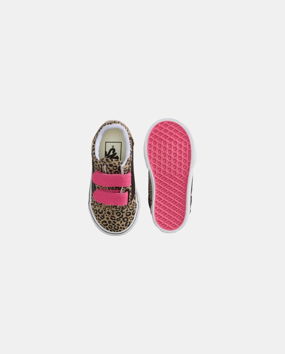 Zapatilla casual bebé modelo Old Skool Velcro Vans, con estampado de leopardo. - Marrón Marrón-3