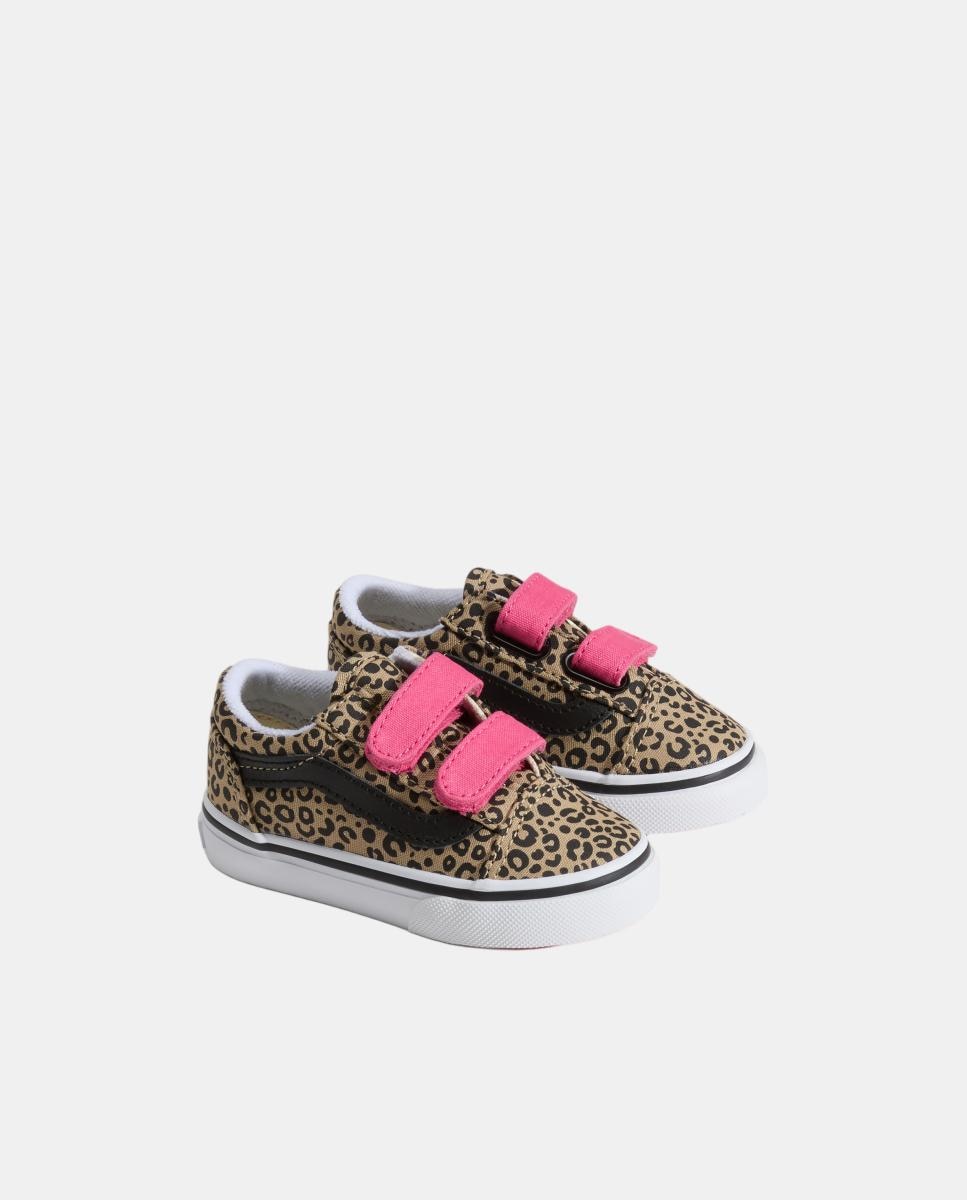 Zapatilla casual bebé modelo Old Skool Velcro Vans, con estampado de leopardo. - Marrón Marrón-4