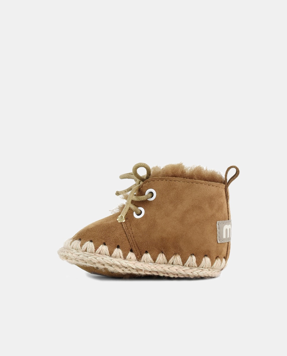 Botas de Bebé com Tira de Crochet em Contraste e em Croute Mou Camel-2
