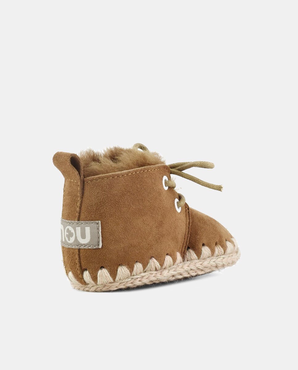 Botas de Bebé com Tira de Crochet em Contraste e em Croute Mou Camel-3