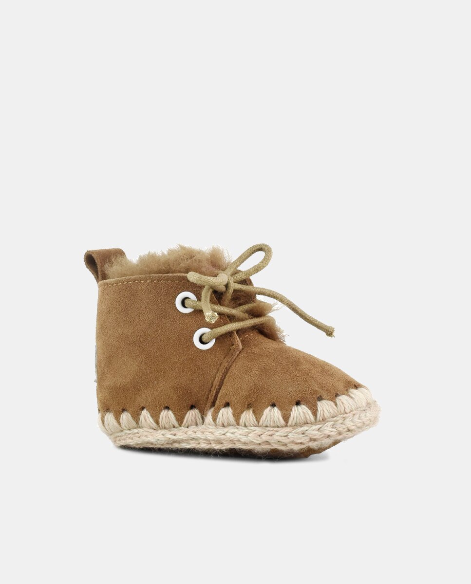 Botas de Bebé com Tira de Crochet em Contraste e em Croute Mou Camel-4