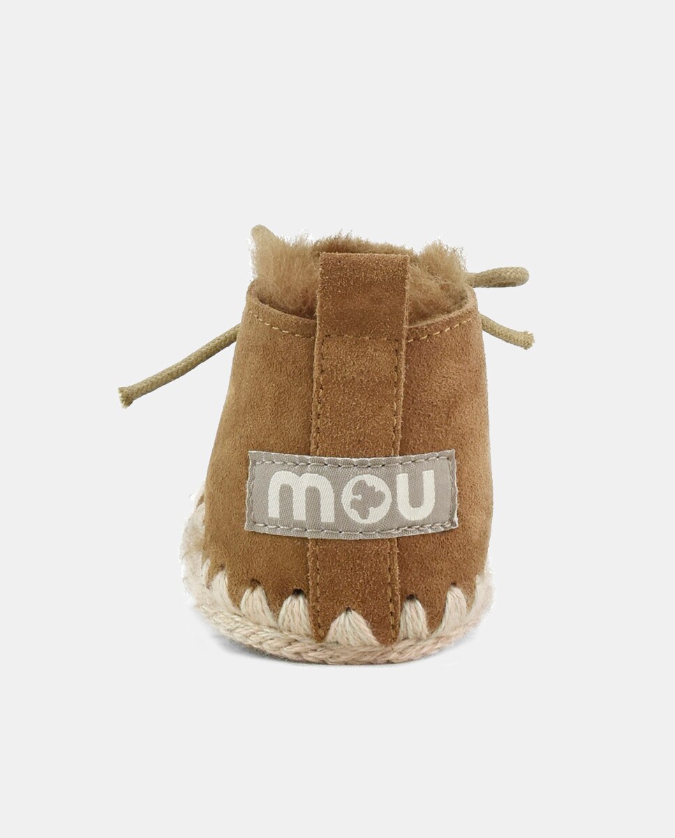 Botas de Bebé com Tira de Crochet em Contraste e em Croute Mou Camel-5