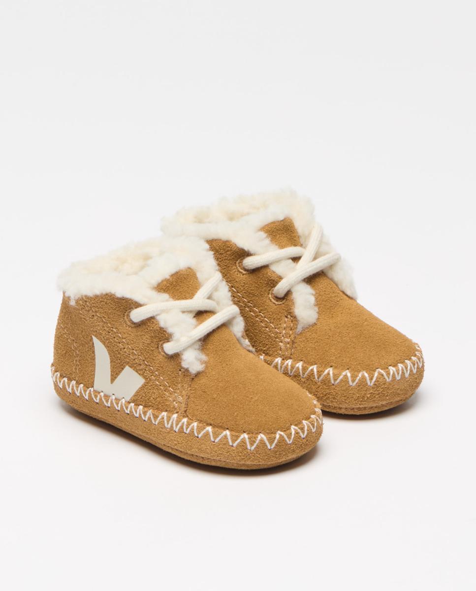Sapatilhas de Bebé em Camurça Modelo Winter Light ZZ Veja Castanho Suave-3