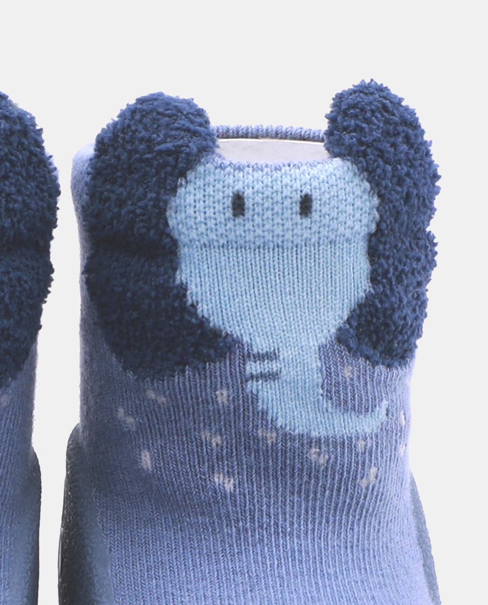 Pantufas de Bebé com Desenho de Elefante e em Algodão - Azul Attipas Azul-4