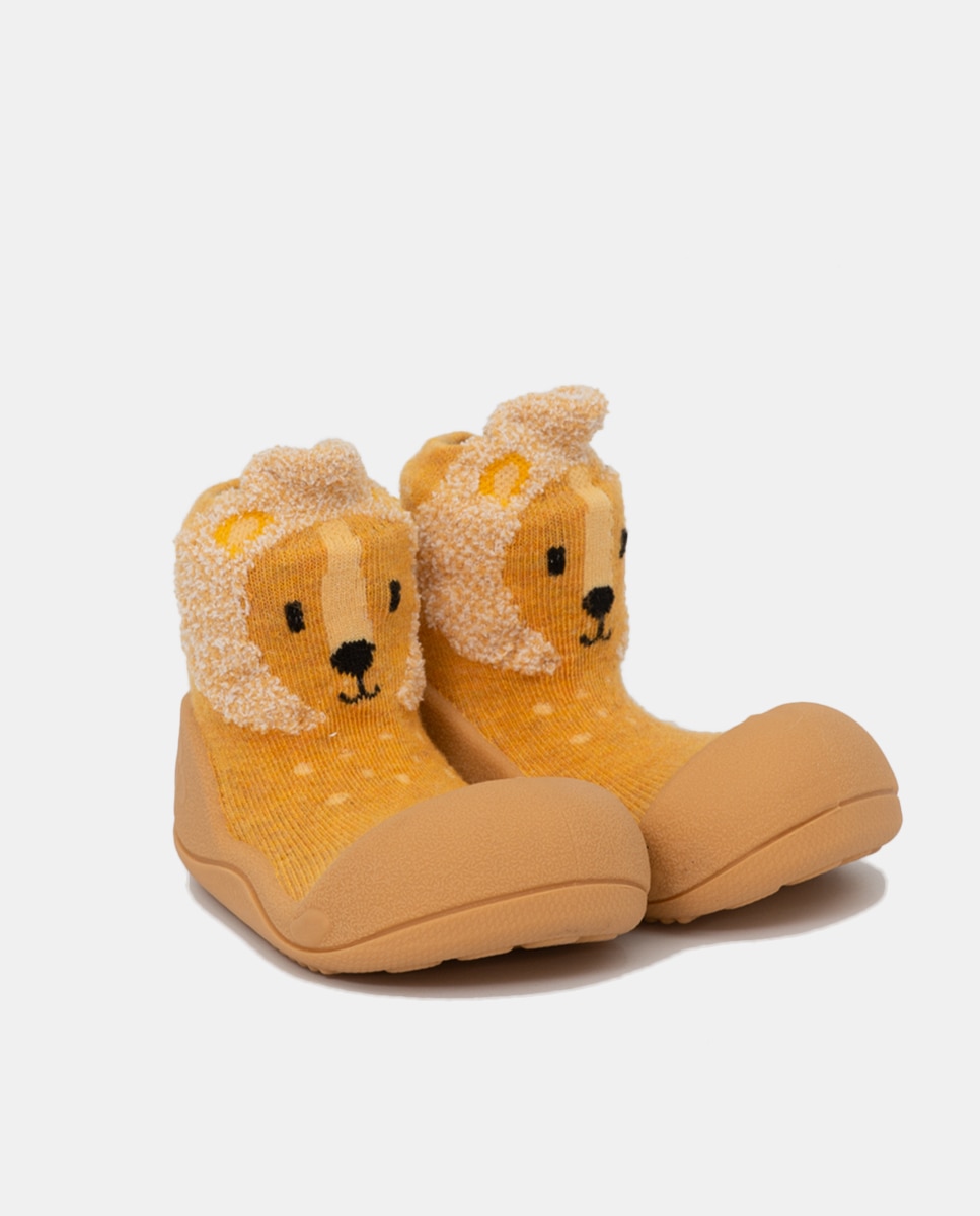 Pantufas de Bebé com Desenho de Leão e em Algodão - Amarelo Attipas Amarelo-3