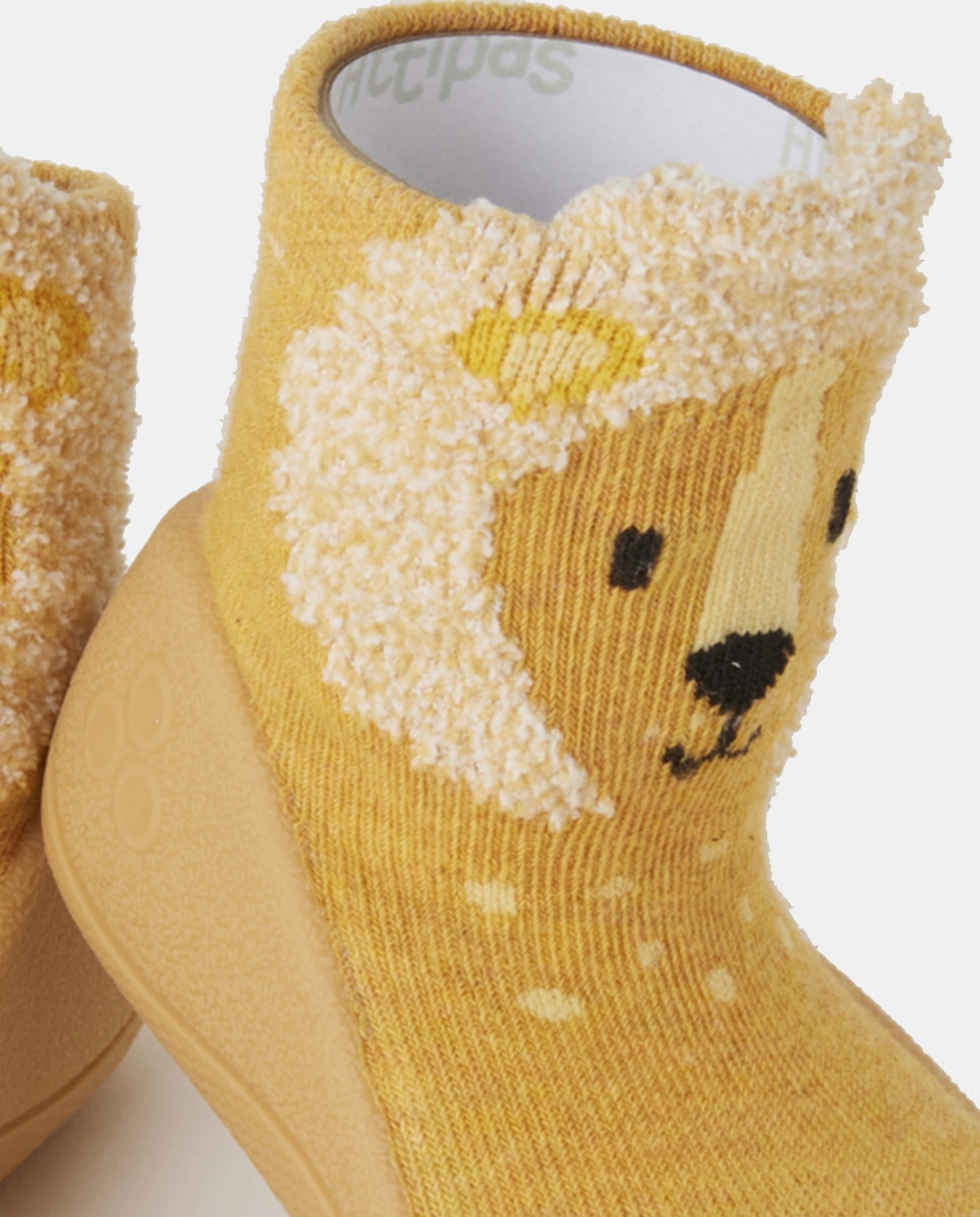 Pantufas de Bebé com Desenho de Leão e em Algodão - Amarelo Attipas Amarelo-4