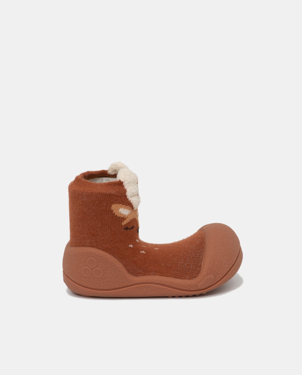 Pantufas de Bebé com Desenho de Veado e em Algodão - Castanho Attipas Castanho-1