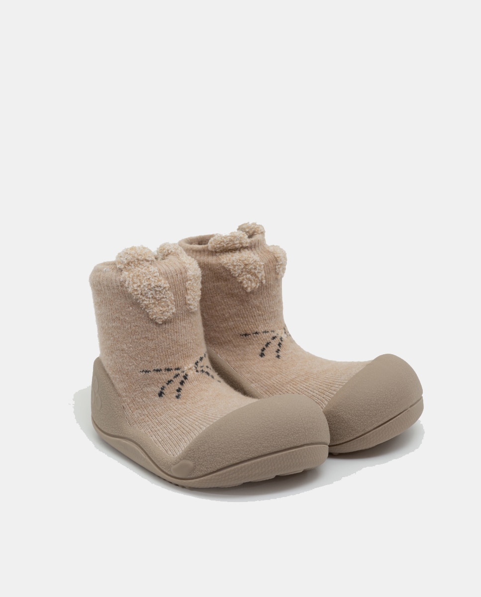 Pantufas de Bebé com Desenho de Coelho e em Algodão Attipas Bege-2