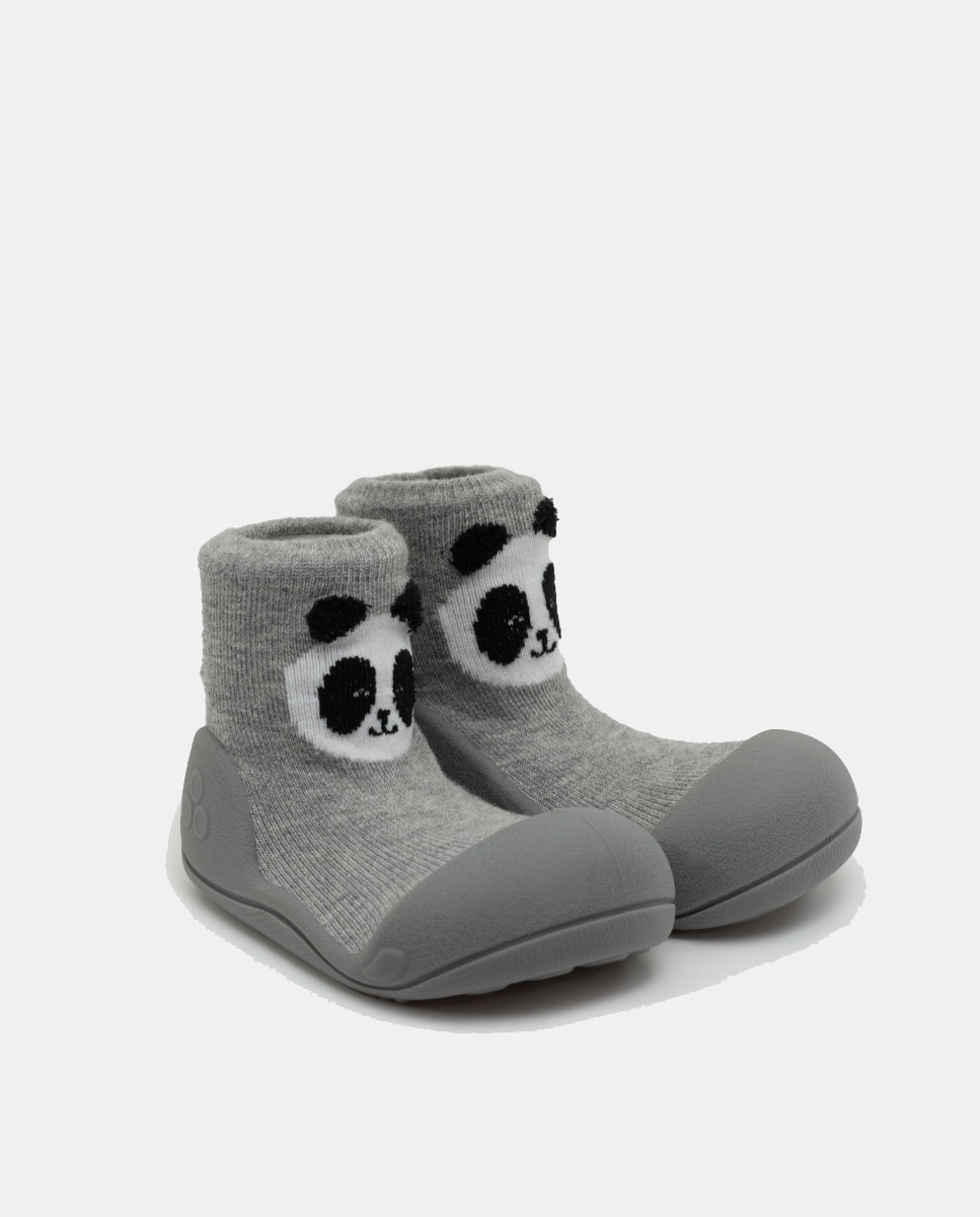 Pantufas de Bebé com Desenho de Panda e em Algodão Attipas Cinzento-2