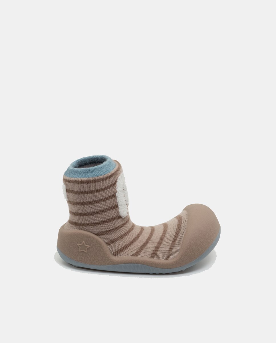 Pantufas de Bebé com Desenho de Coelho em Vigoré e em Algodão Cinzento-1