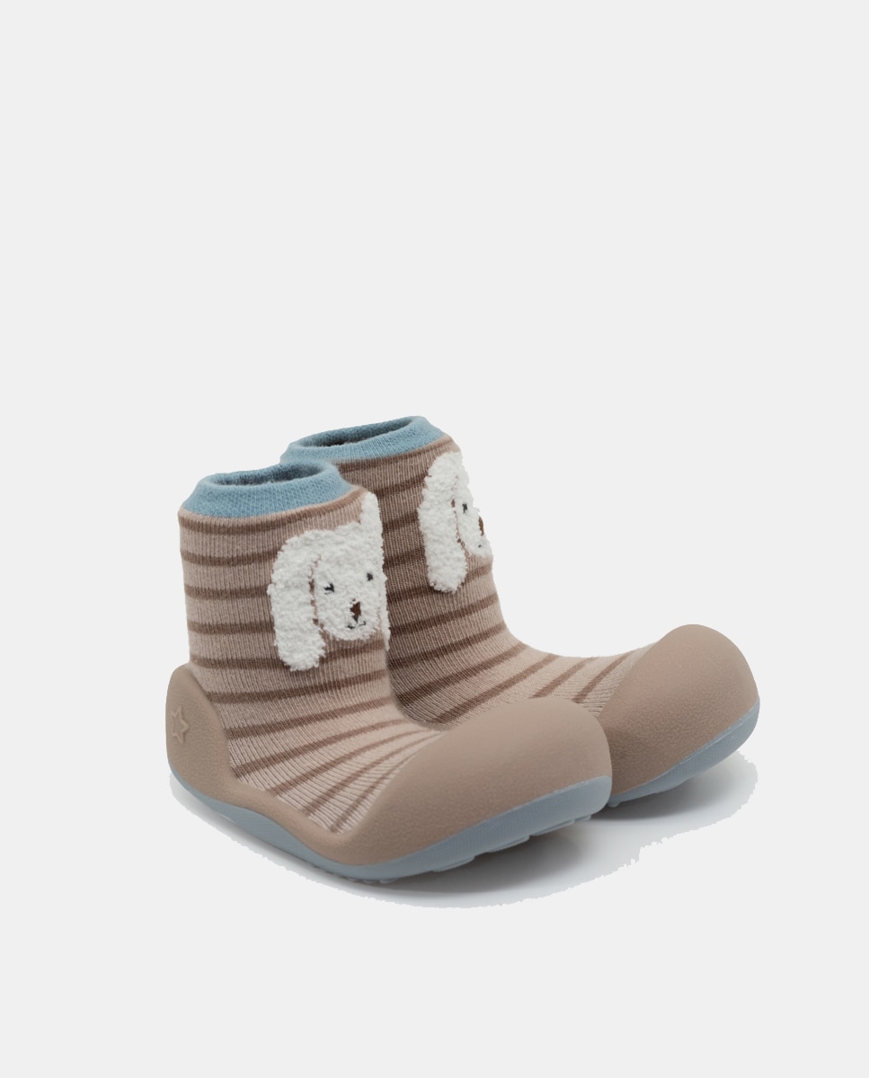 Pantufas de Bebé com Desenho de Coelho em Vigoré e em Algodão Cinzento-2