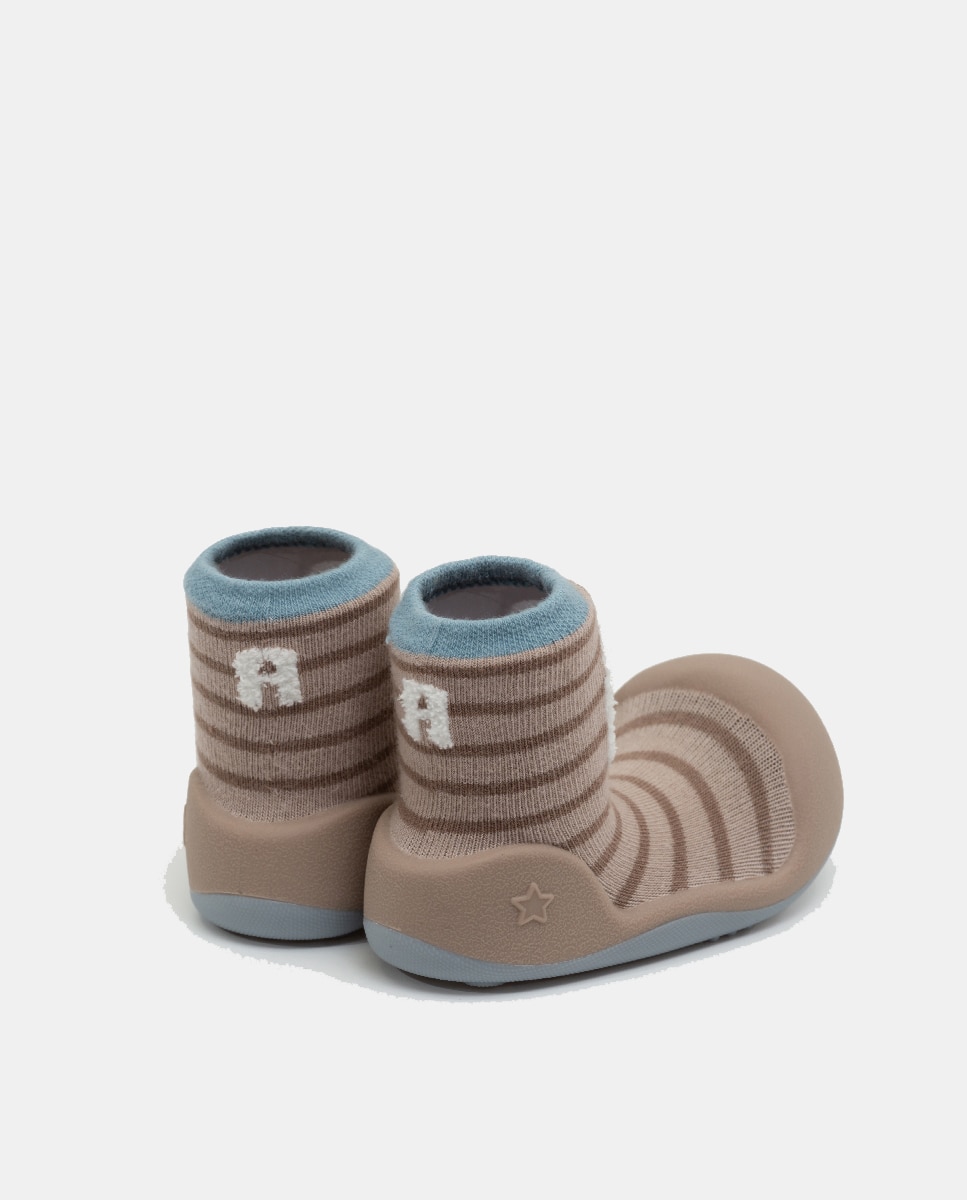 Pantufas de Bebé com Desenho de Coelho em Vigoré e em Algodão Cinzento-3