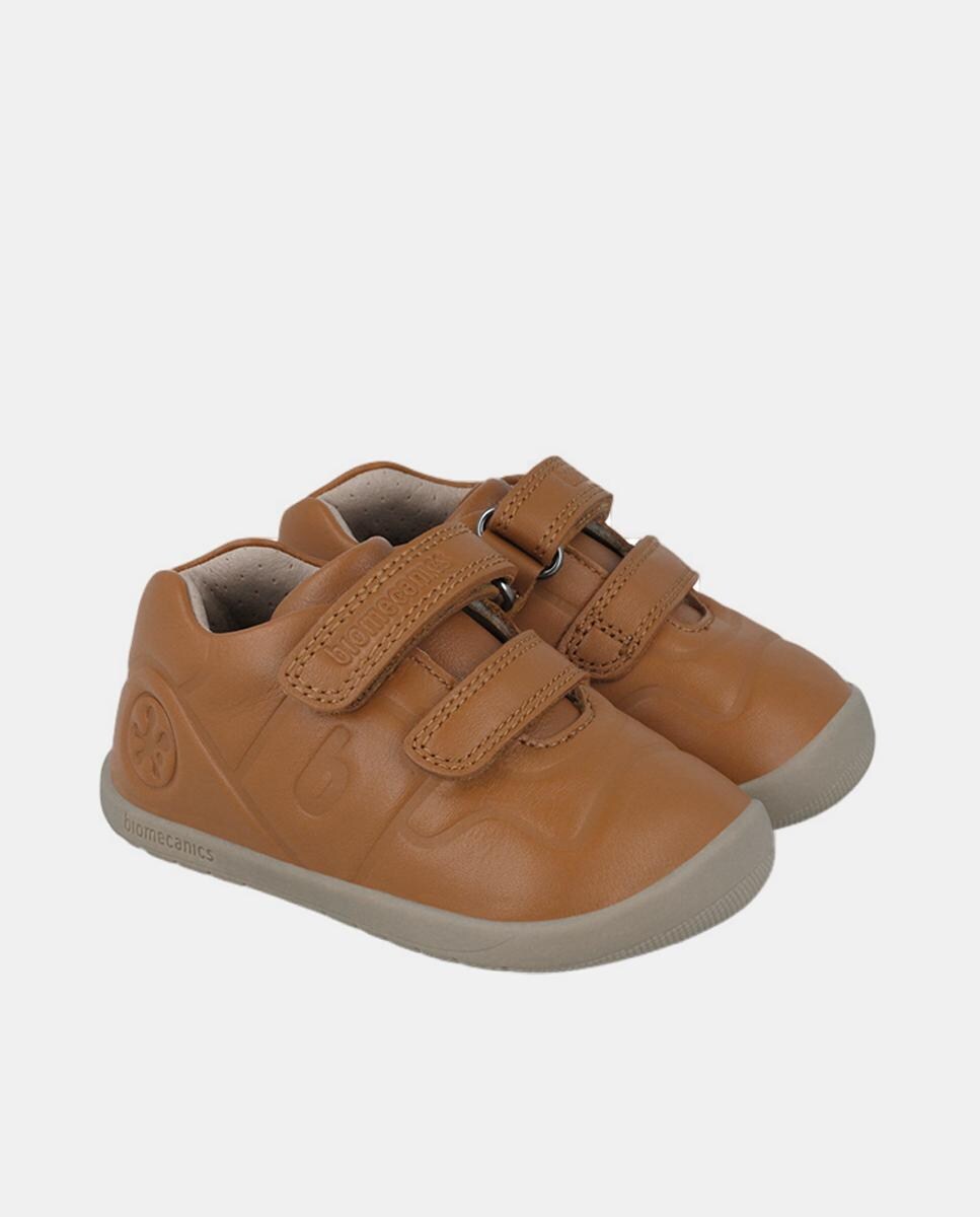 Sapatos Básicos em Pele com Velcro Duplo Couro-2