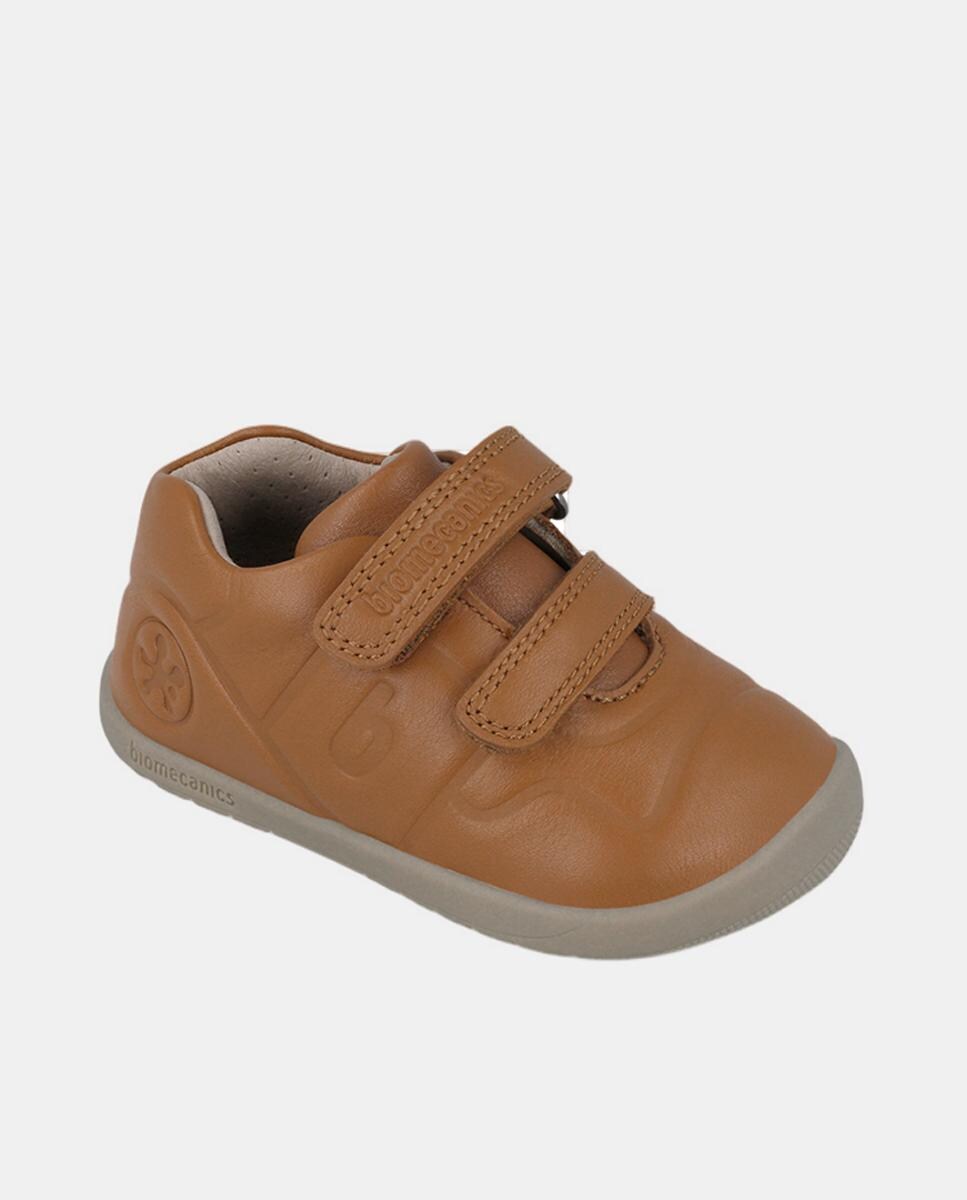 Sapatos Básicos em Pele com Velcro Duplo Couro-4