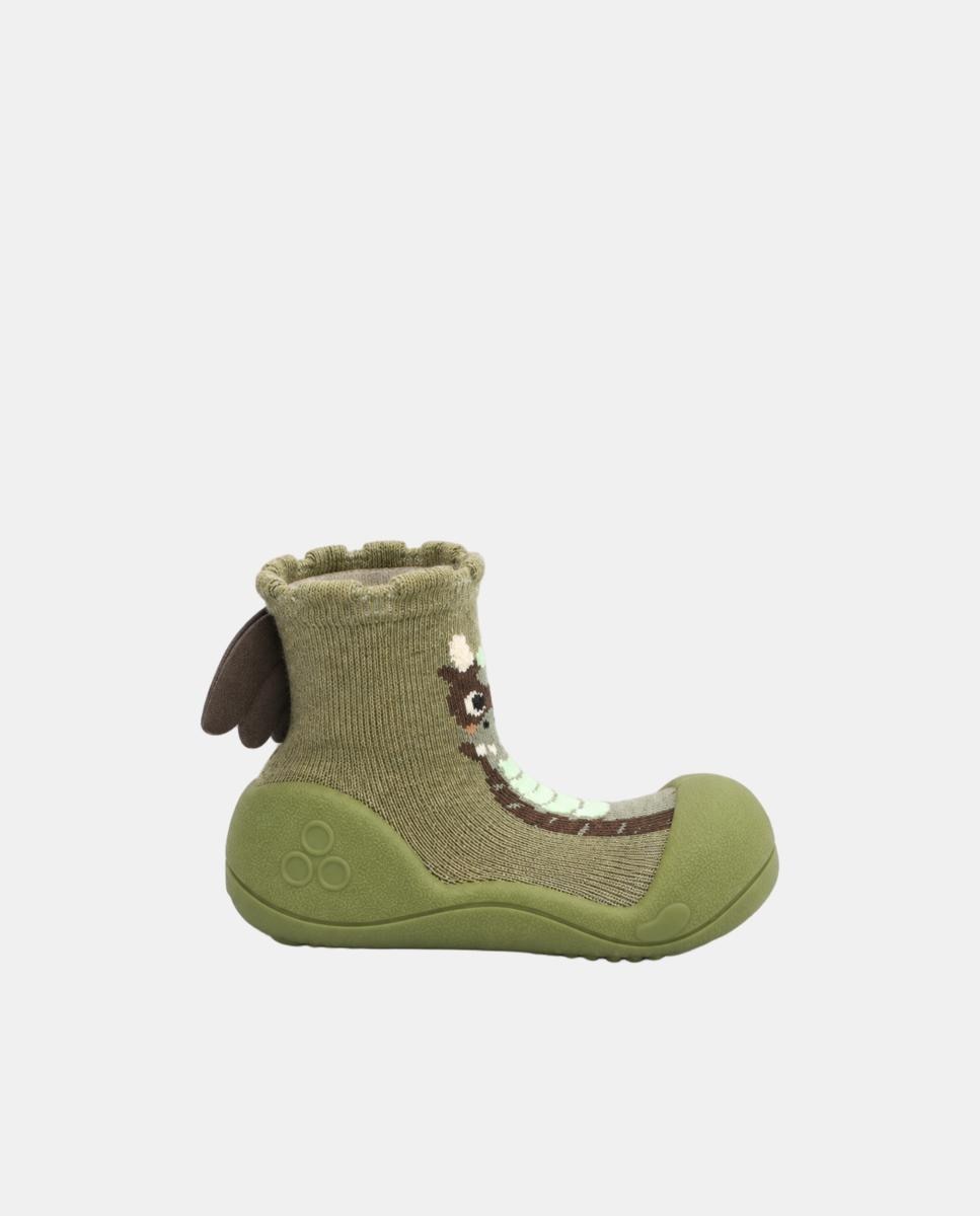Patucos de bebé barefoot de algodón con dibujo Dragón - Attipas - Verde oscuro Verde oscuro-1