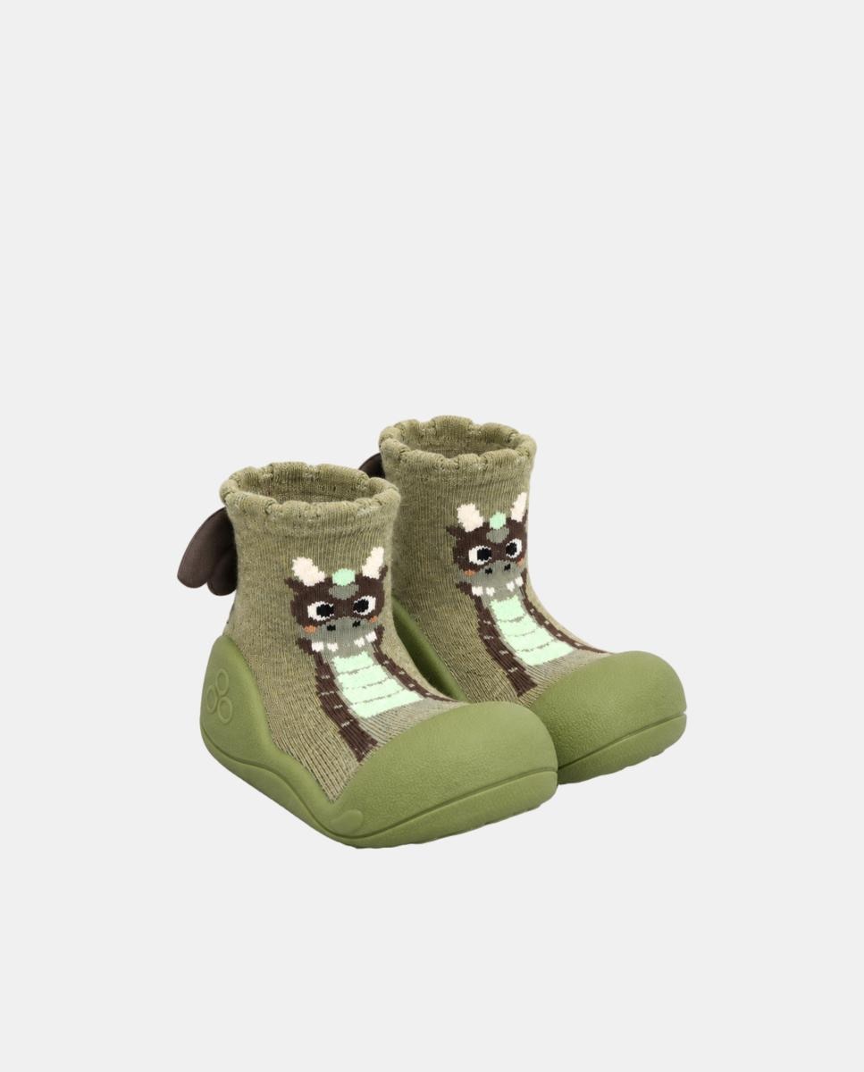 Patucos de bebé barefoot de algodón con dibujo Dragón - Attipas - Verde oscuro Verde oscuro-3