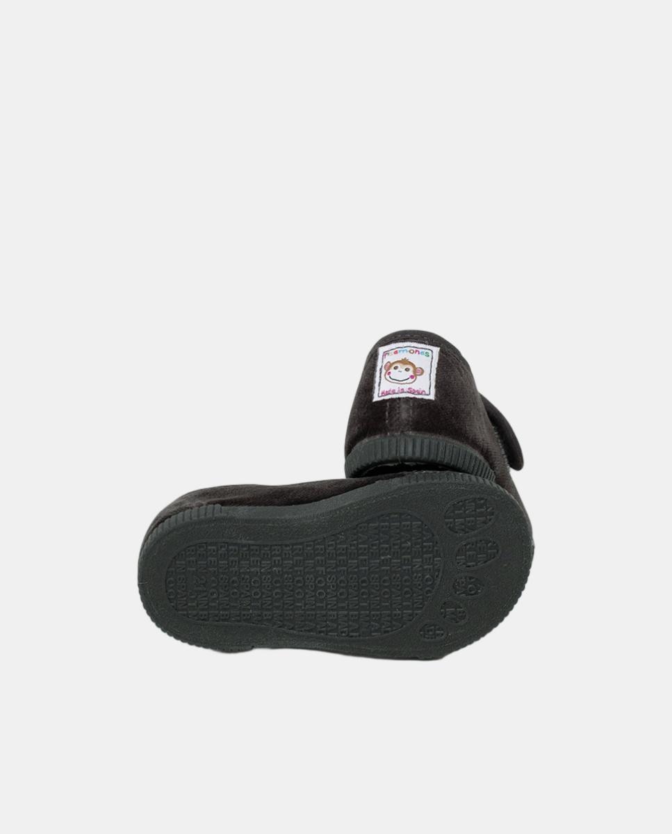 Sapatos de Presilha Barefoot em Veludo com Biqueira de Borracha Cinzento-escuro-2