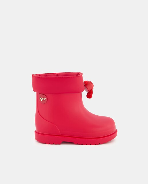Botas de agua de bebé niño en rojo acabado mate con cordón ajustable