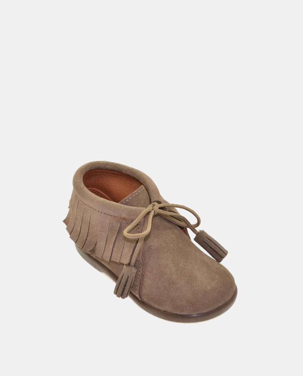 Botas de Bebé com Franjas, Fecho de Atacadores e em Croute Chuches Taupe-1