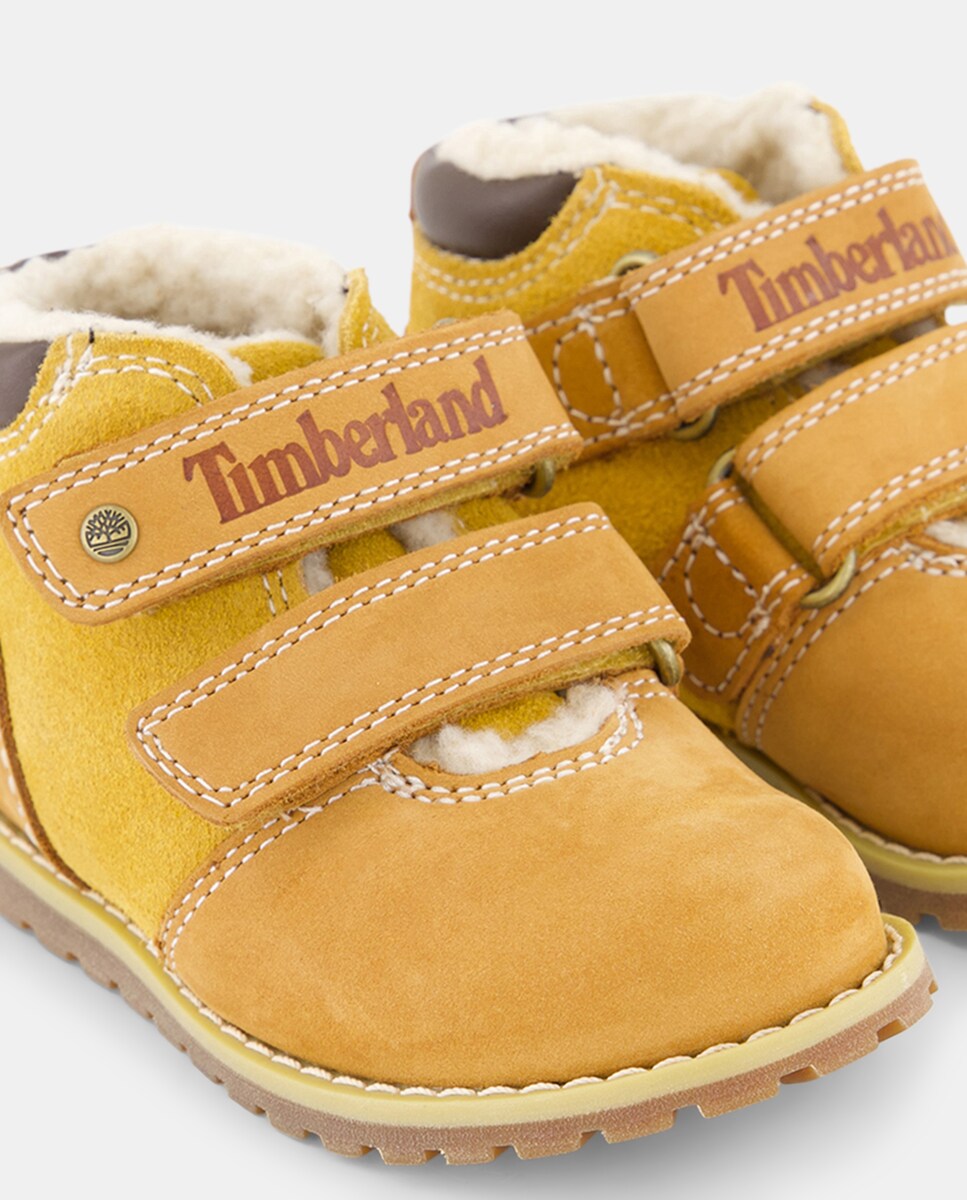 Botas de Bebé com Fecho Aderente Duplo e em Pele Amarelo-5