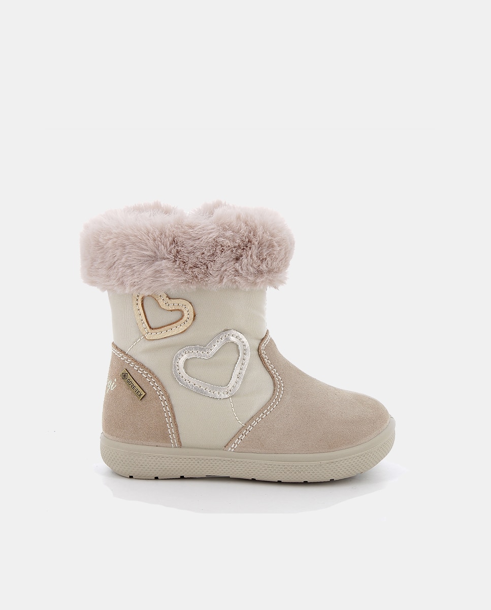 Imagen 0 de Botín de bebé niña, piel, forro de Goretex, adorno de corazones Natural