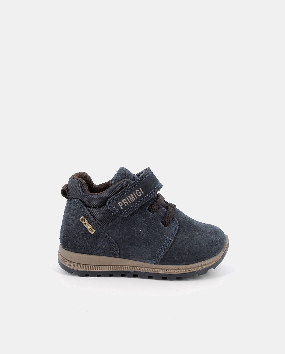 Botins de Bebé em Pele com Forro Goretex, Fecho de Velcro e Cordão Elástico Azul-escuro-1
