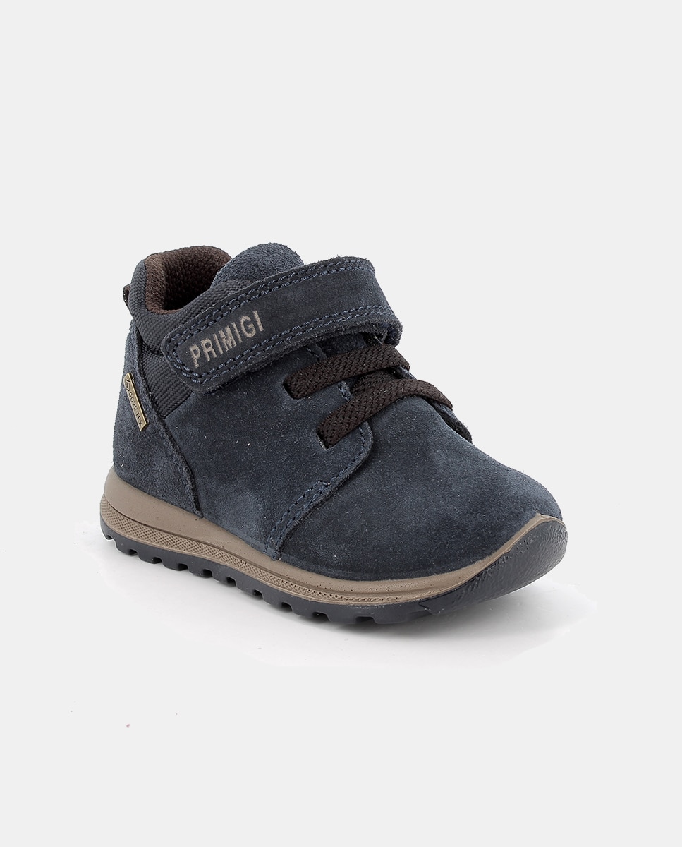 Botins de Bebé em Pele com Forro Goretex, Fecho de Velcro e Cordão Elástico Azul-escuro-3