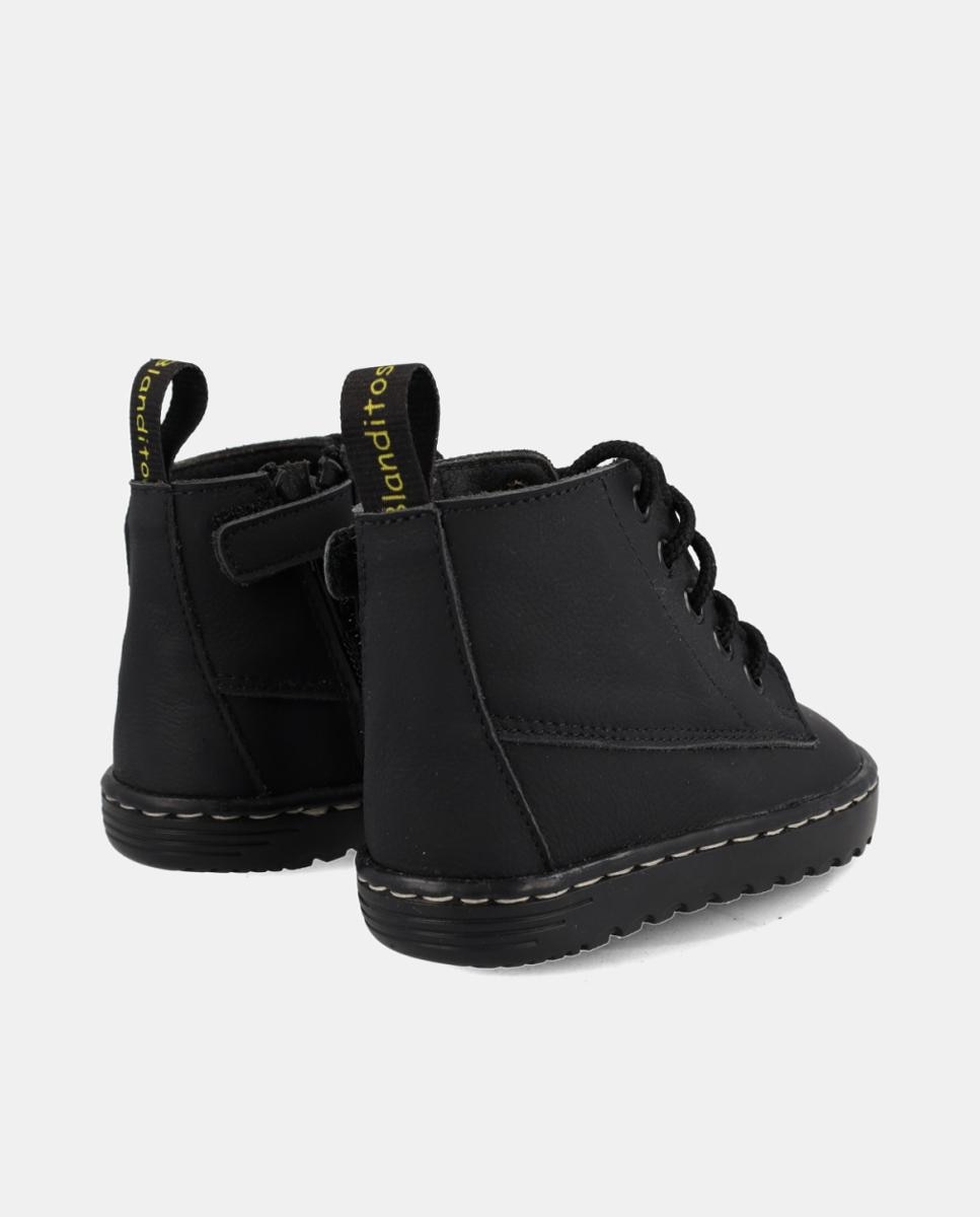 Bota bebé niño Barefoot con cordones y cremallera - Blanditos - Negro Negro-3