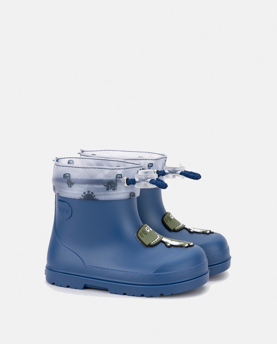 Imagen 2 de Bota de agua de caña baja con detalle de dinosaurio y en acabado mate, de concepto barefoot - Igor - Azul índigo Azul índigo