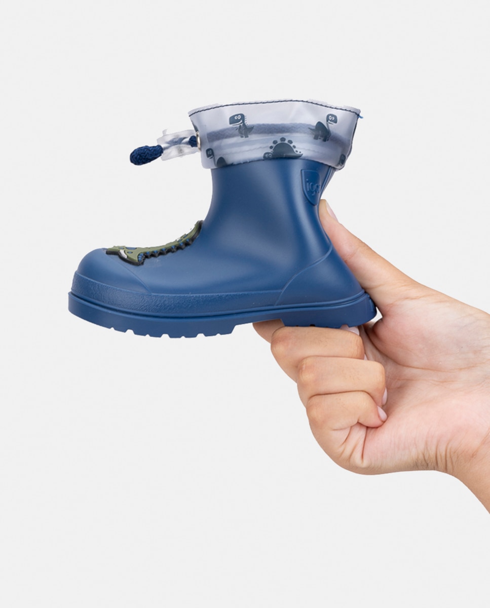 Imagen 3 de Bota de agua de caña baja con detalle de dinosaurio y en acabado mate, de concepto barefoot - Igor - Azul índigo Azul índigo