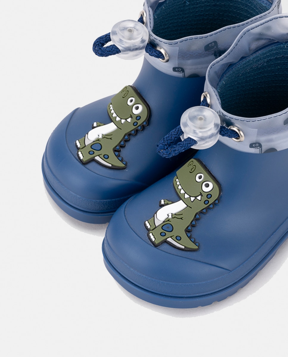 Imagen 5 de Bota de agua de caña baja con detalle de dinosaurio y en acabado mate, de concepto barefoot - Igor - Azul índigo Azul índigo