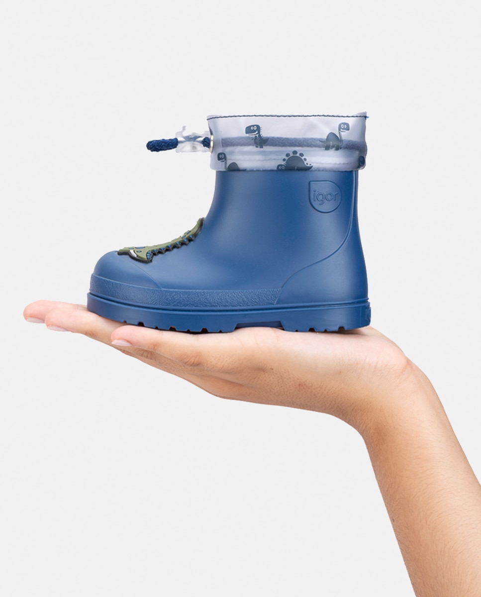 Imagen 7 de Bota de agua de caña baja con detalle de dinosaurio y en acabado mate, de concepto barefoot - Igor - Azul índigo Azul índigo