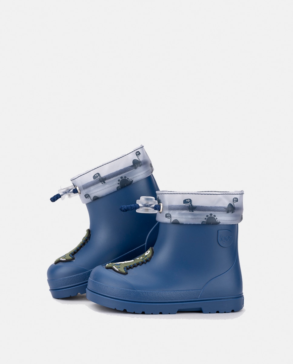 Imagen 8 de Bota de agua de caña baja con detalle de dinosaurio y en acabado mate, de concepto barefoot - Igor - Azul índigo Azul índigo
