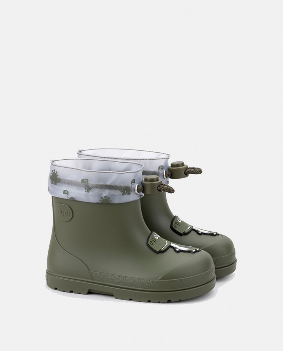 Galochas de Cano Baixo com Detalhe de Dinossauro em Acabamento Mate e Conceito Barefoot Igor Verde-escuro-2