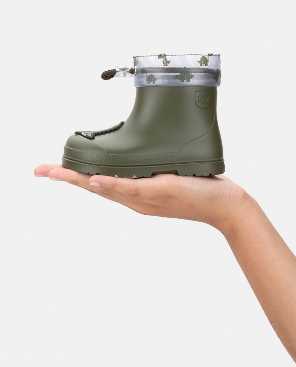 Galochas de Cano Baixo com Detalhe de Dinossauro em Acabamento Mate e Conceito Barefoot Igor Verde-escuro-7