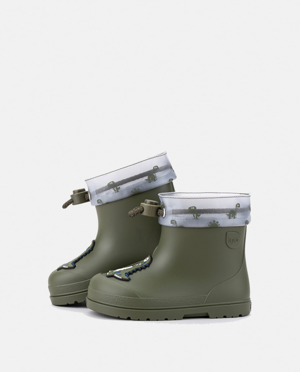 Galochas de Cano Baixo com Detalhe de Dinossauro em Acabamento Mate e Conceito Barefoot Igor Verde-escuro-8