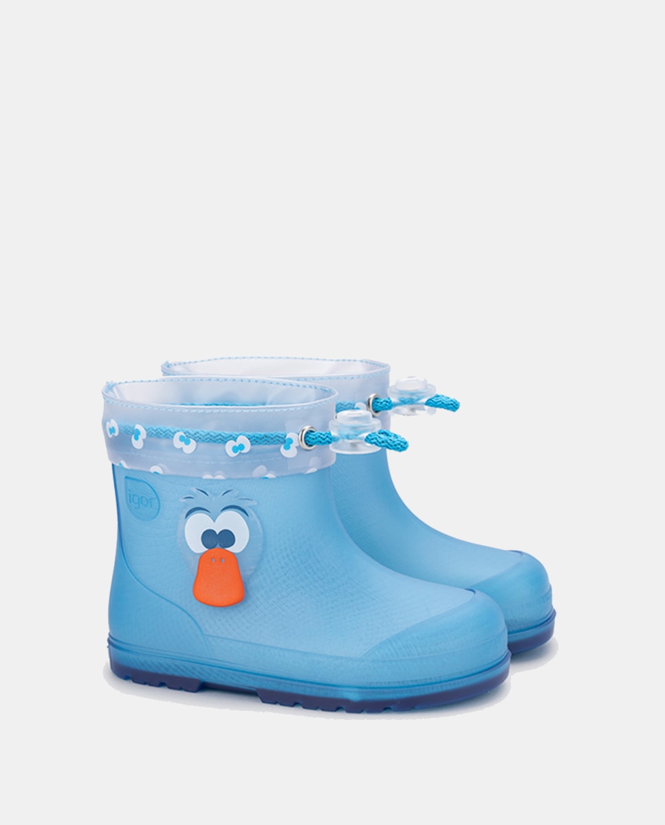 Galochas de Cano Baixo com Detalhe de Pato Lateral em Acabamento Mate e Conceito Barefoot Medium Azul Transparente-2