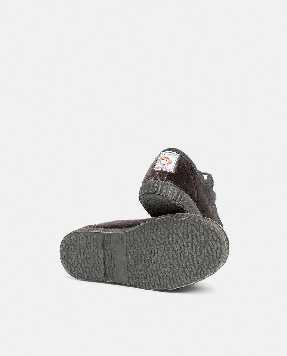 Zapatillas terciopelo de bebé niño con cordones - Pisamonas - Gris oscuro Gris oscuro-2