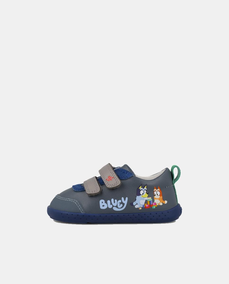 Sapatilhas de pele barefoot Bluey  com duplo fecho de velcro Azul-escuro-2