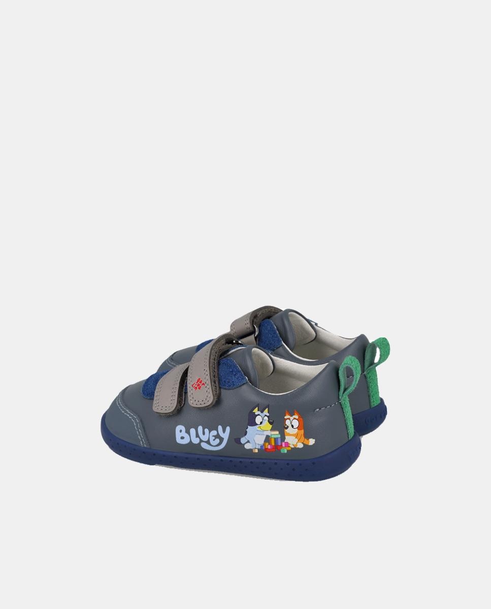 Sapatilhas de pele barefoot Bluey  com duplo fecho de velcro Azul-escuro-3
