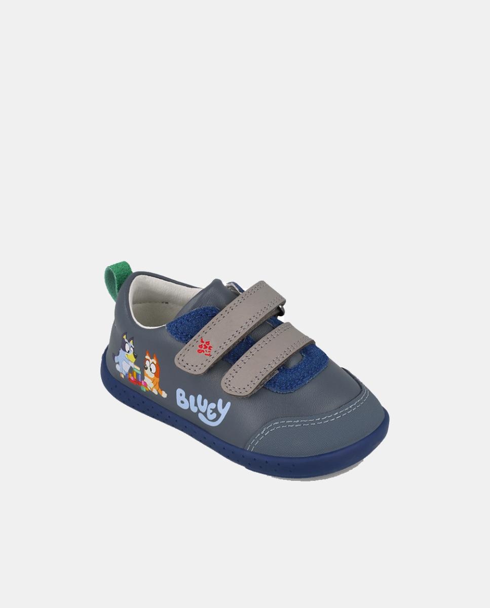 Sapatilhas de pele barefoot Bluey  com duplo fecho de velcro Azul-escuro-4