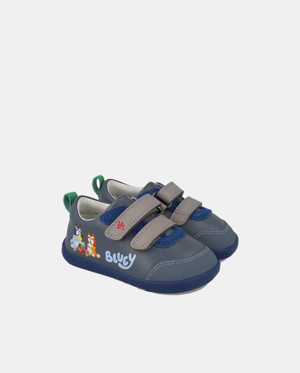 Sapatilhas de pele barefoot Bluey  com duplo fecho de velcro Azul-escuro-5